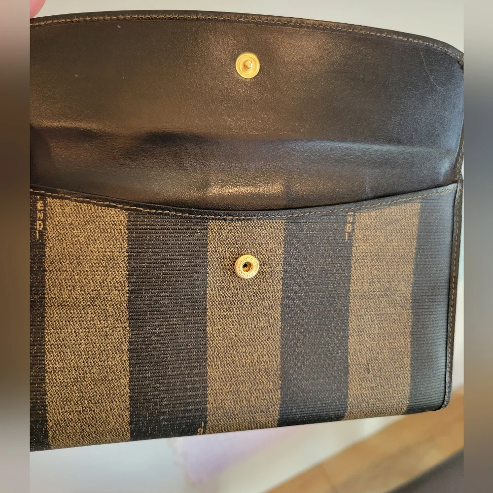 FENDI Pequin Long Wallet  Pattern Stripped Leather Vintage PRISTINE - Picture 12 of 15